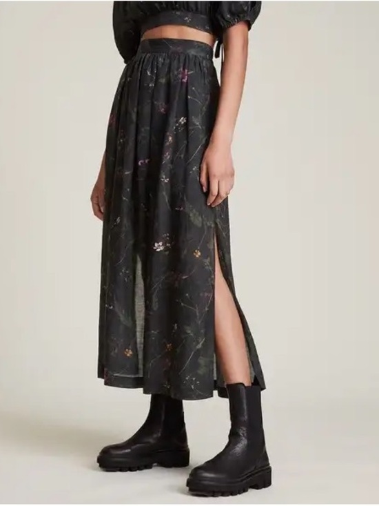 All Saints Dresses & Skirts - All Saints Woven Floral-Print Midi Skirt in Black